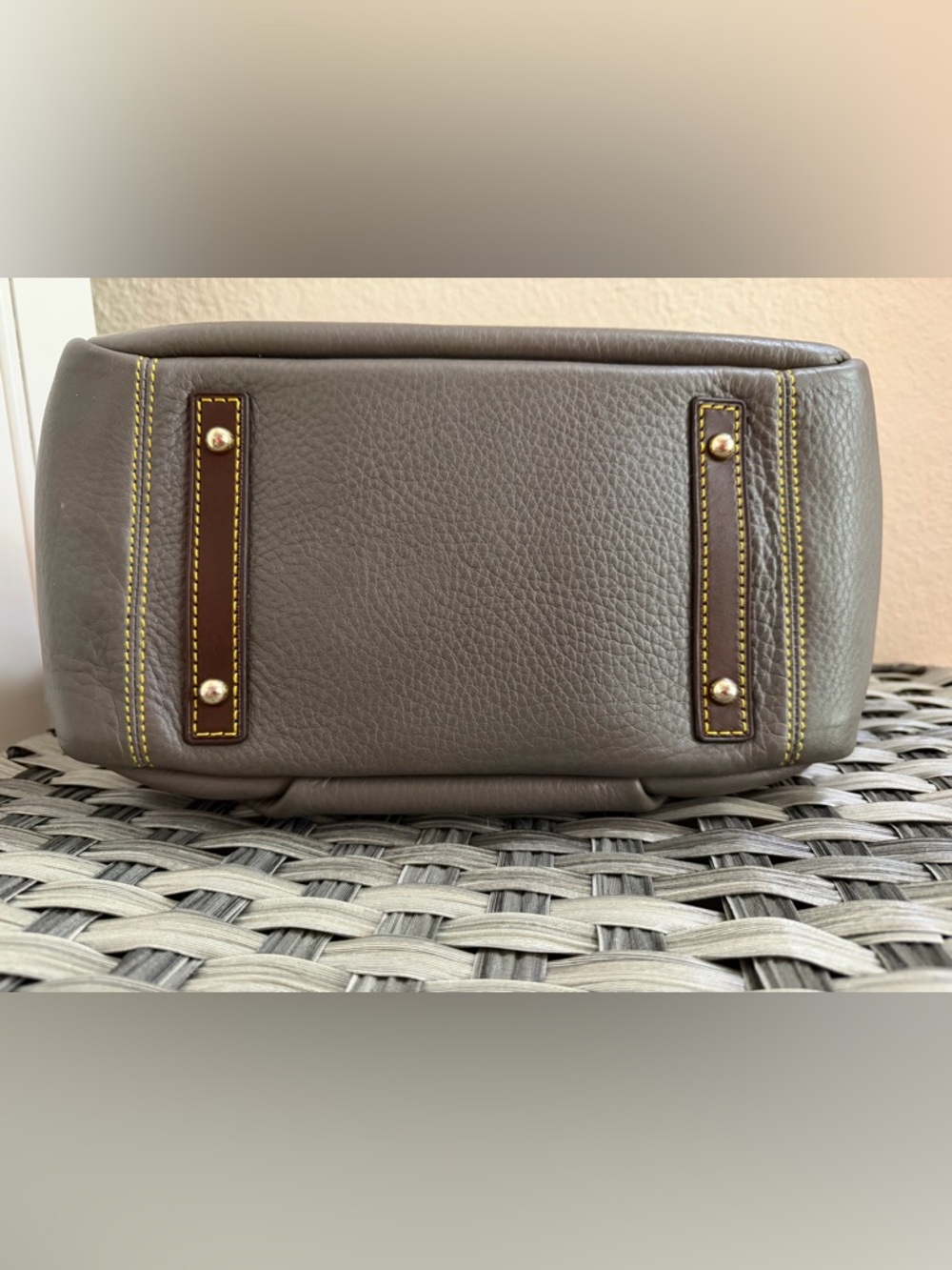Dooney & Bourke Gray Pebbled Leather Satchel with Brown Trim - Picture 8 of 16